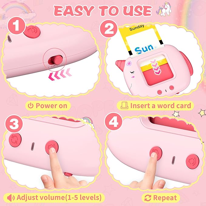Talking Flash Cards for Toddlers Learning: Alphabet Learning Toys - Matching Spelling Games with 224 Sight Words - Montessori Toys for 3 4 5 6 Years Old Kids (Pink-336 Sight Words)