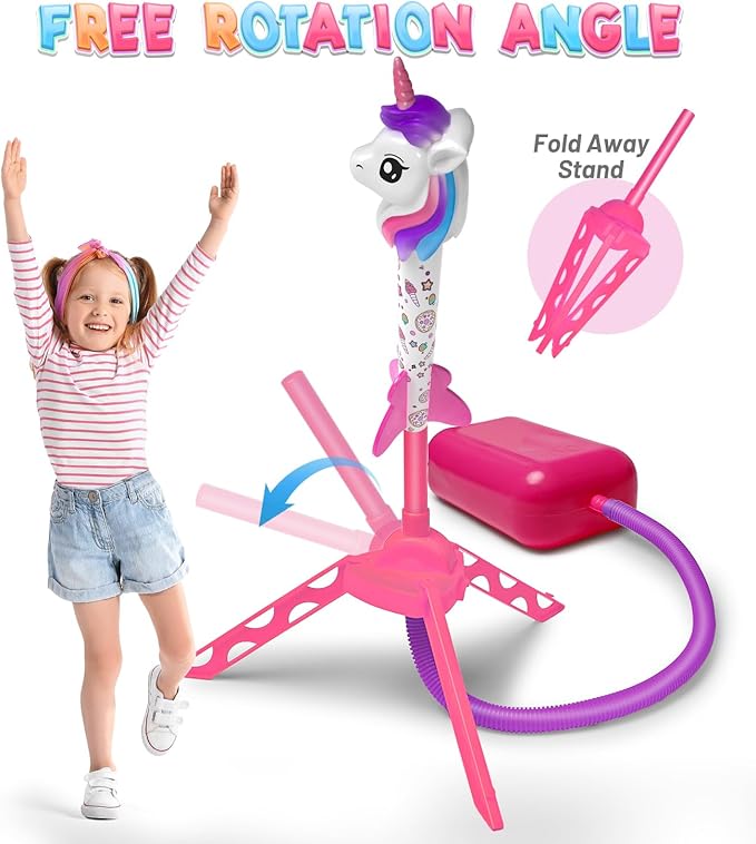 beefunni Unicorn Rocket Launcher for Kids, 4 Unicorns Outdoor Toys for Girls, Christmas Easter Birthday Gifts for Girls Ages 2 3 4 5 6 7 8 Years Old, Fun Indoor Toys for Kids Ages 2-4-6 Years Old