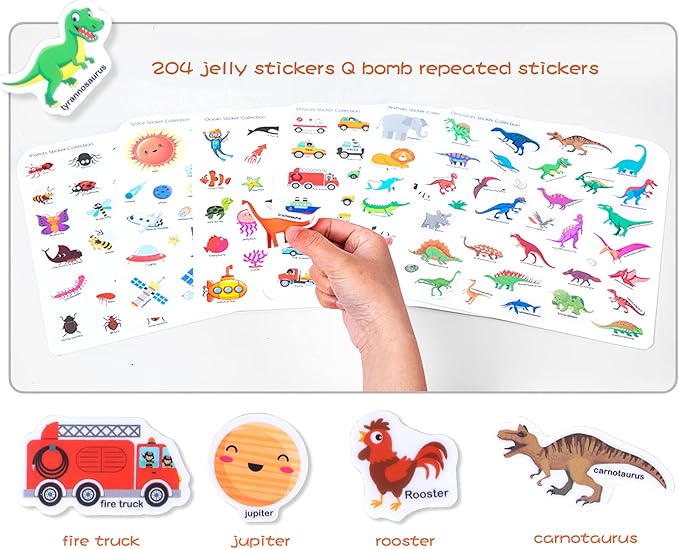 Jelly Reusable Sticker Books for Toddlers 1-3 2-4 Years, Portable Travel Toys Sticker Activity Book for Kids 2 3 4 Year Old Girls Boys (Ocean)