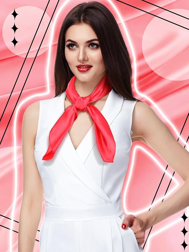Boao 6 Pieces Chiffon Scarf 1950s Square Neck Head Scarfs Vintage Soft Polyester for Women Lady