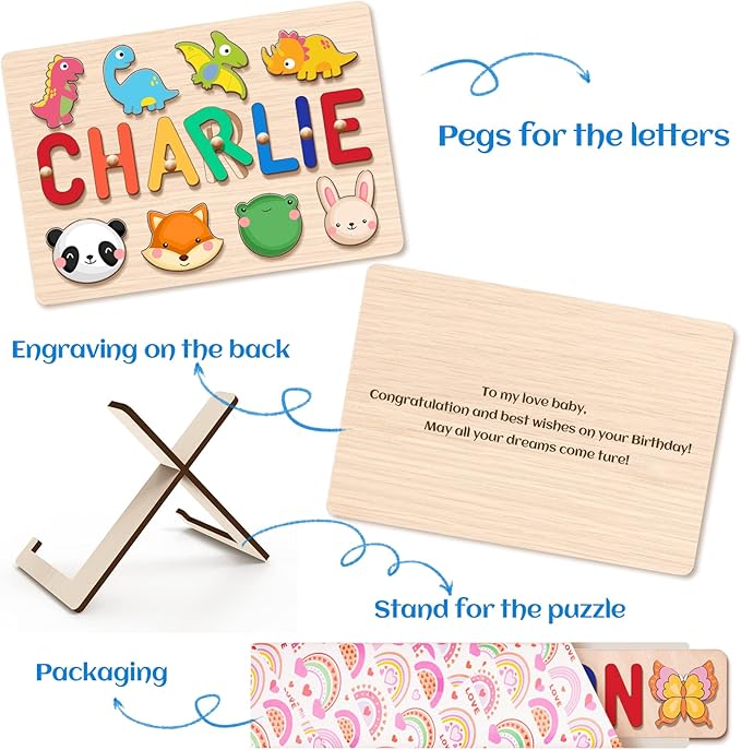 Personalized Name Puzzle for Kids, Wooden Puzzles for Toddlers 1-3, Custom Baby Toddler Toys for 1 Year Old, Personalized Christmas Birthday Gifts