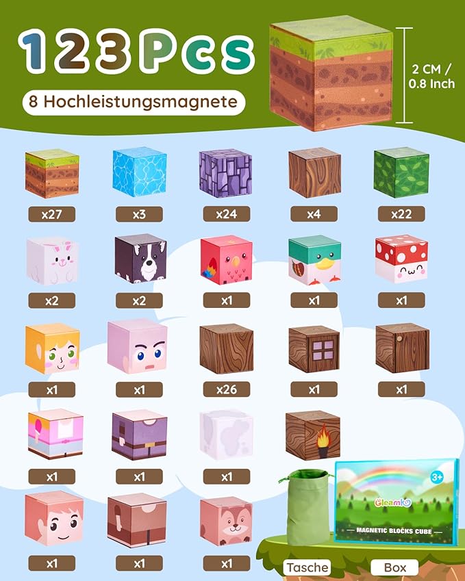123PCS Magnetic Blocks - Forest Castle Theme Magnetic Blocks Building Toys, Toddler Magnet Toys STEM Building Game Sensory Gift for Kids Ages 3 4 5 6 7 8 9+ Boys Girls Birthday Gifts