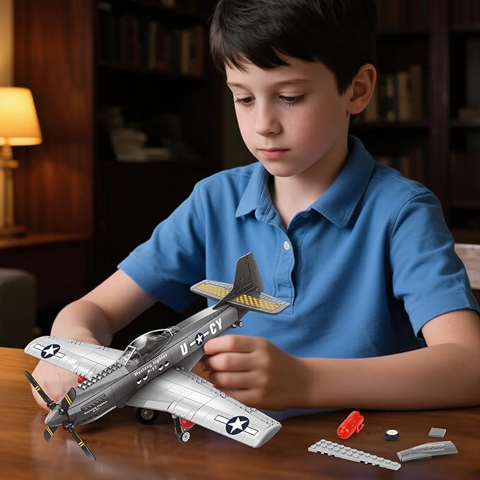 P51 Mustang Fighter Jet Building Set- Compatible with Lego Military Plane, Military Army Airplane for 8-14 Years Boys and Adults as Gifts