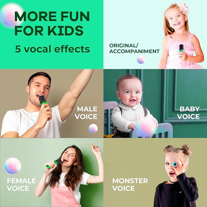 Mini Karaoke Machine for Kids Adults, Portable Bluetooth Speaker with 2 Wireless Microphones, Birthday Gifts Toys for Girls Boys Ages 3, 4, 5, 6, 7, 8, 9,10,11,12+ Years Old Toddler (Green)