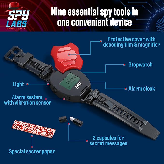 Thames & Kosmos Spy Labs: 9-in-1 Spy Watch | Time, Date, Alarm Clock, Stopwatch, Magnifying Glass, Secret Message Tools & More| Essential Gadget from The Detective Gear Experts for Young Investigators