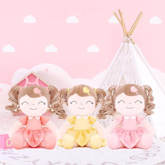 Gloveleya Baby Doll Baby Girl Gifts Plush Curly Kids Girl Toys with Love Toys for Ages 2-4 Toddler Toy 16" Pink