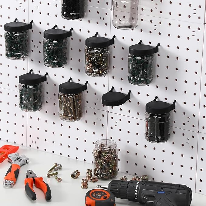 Unittype 20 Set Pegboard Organizer Accessories Peg Boards Jars with Lids Plastic Pegboards Bins Storage Containers Clear Peg Board Wall Organizer for Garage Sewing Office Home Supplies(White)