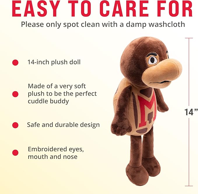 Playtime by Eimmie 14" Maryland Testudo Plush Doll – Soft Rag Doll Mascot for College Football Fans, Sports-Themed Plush Figure for Kids, Toddlers & Collectors, Surface Washable