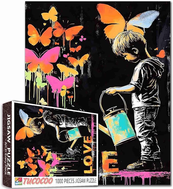 Tucocoo Banksy Graffiti Love Jigsaw Puzzle 1000 Pieces Puzzles for Adults, Butterfly Abstract Art Jigsaw Puzzles for Difficult Challenging Family Activity Games DIY Crafts Puzzle for Home Decor Gifts