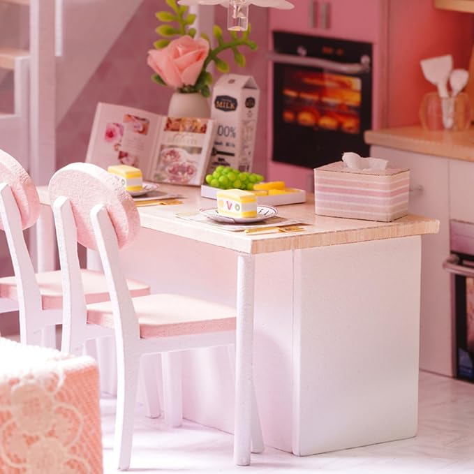 CUTEROOM DIY Miniature House Kit Handmade Wooden Dollhouse - Creative Doll House Toys for Children Birthday Plus Music Box & LED Light - Tranquil Time