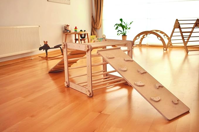 Montessori Climbing Cube and Triangle for Kids | Foldable Climbing Set | Indoor Activity Cube | Climbing Set with Cube and Triangle for Toddler | Foldable Wooden Jungle Gym (CUBE+TRI+2 RAMP)