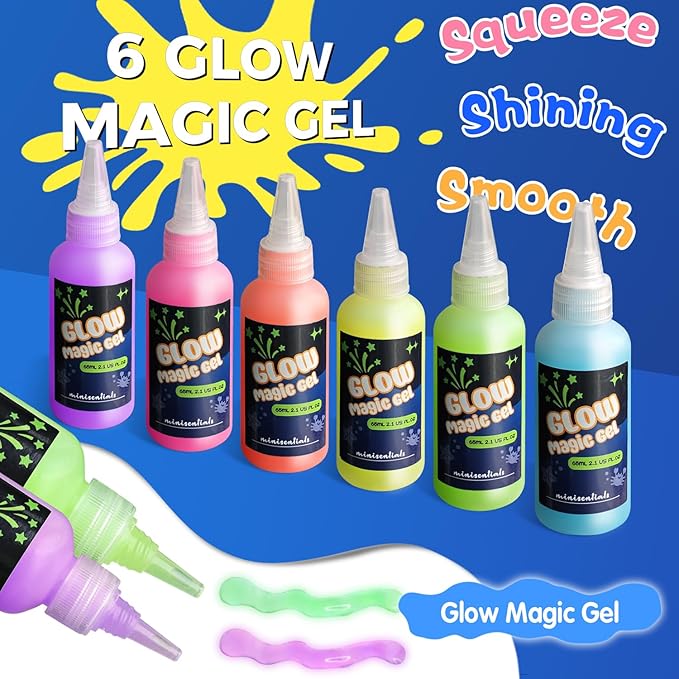 Magic Water Elf Toy Kit - Glow in The Dark Aqua Gel 6 Colors with 6 Molds - Magic Squishy Maker Water Fairies Birthday Party Favors DIY STEM Toy for 3-8 Years Old Kids