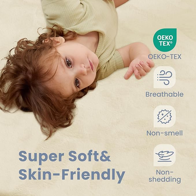 ACOMOPACK 1.3" Thick Baby Play Mat for Floor 50x50"-Memory Foam Water-Repellent Playpen Mat for Tummy Time,Non-Slip Soft Velvet Nursery Rug for Kids,Toddlers,Infants Crawling（Beige）