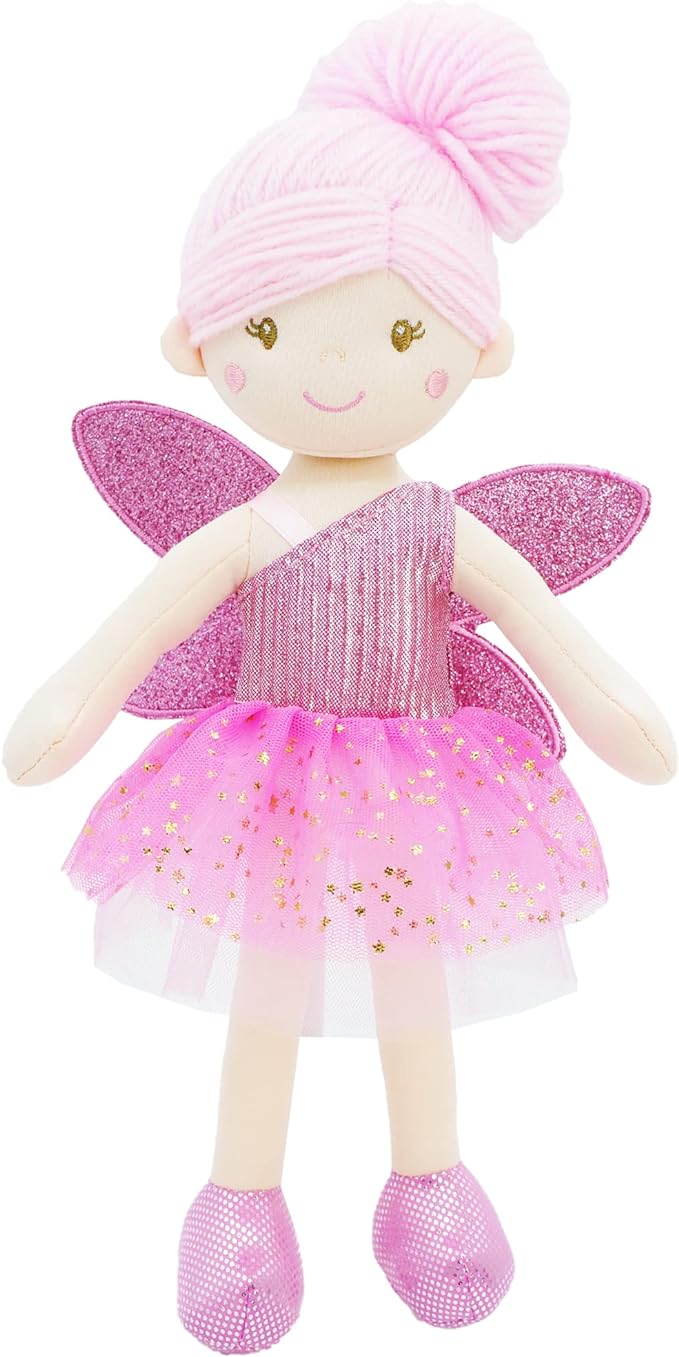 June Garden 12" Enchanted Garden Fairy Doll Elida - Plush Stuffed Soft Doll Girl Gift - Pink Outfit and Wings