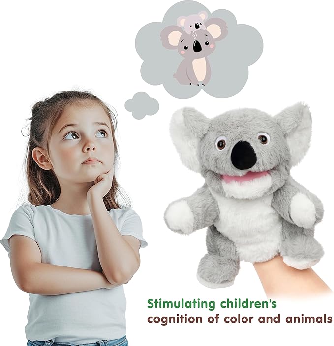 Easfan Koala Hand Puppet with Movable Mouth Interactive Storytelling Cute Soft Plush Toy Creativity and Imagination Easter Christmas Birthday Gifts for Toddlers Kids,10’’