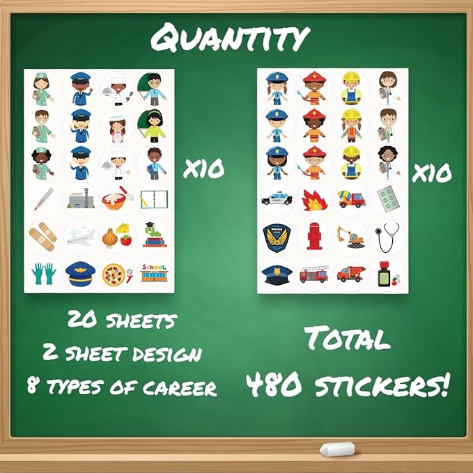 480PCS Community Helpers Stickers – Career Sticker Set Toys for Kids, for Preschool Classroom Decorations, Bulletin Board, Flash Cards, Crafts and Poster, Teachers Classroom Must-Have