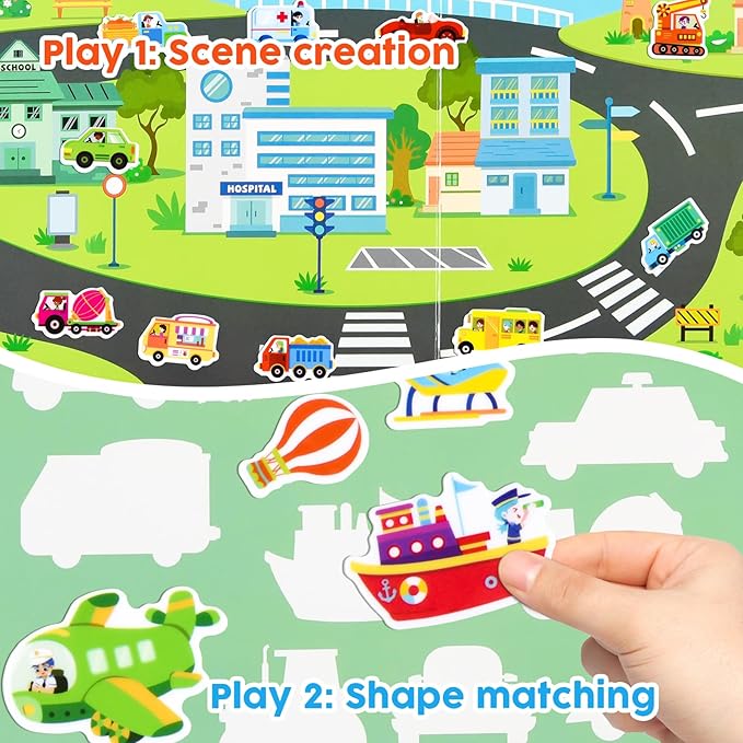 ASTARON 3 Set Reusable Sticker Book for Kids, 3D Stickers Portable Travel Toys and Educational Sensory Learning Toy Toddler Toys 3 4