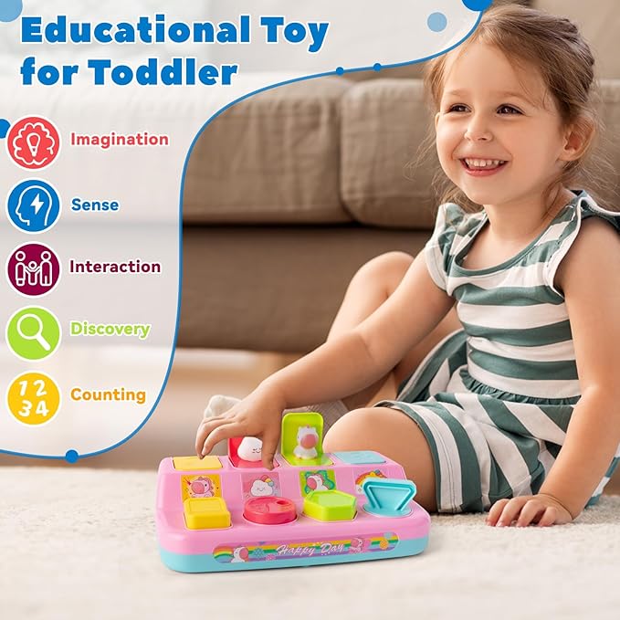 Tovol Zerky Montessori Pop Up Cause and Effect Baby Toy for 1-3 Years Old, Interactive Developmental Toy with Button & Number, Early Educational Toy for Toddler 9 12 18 Months