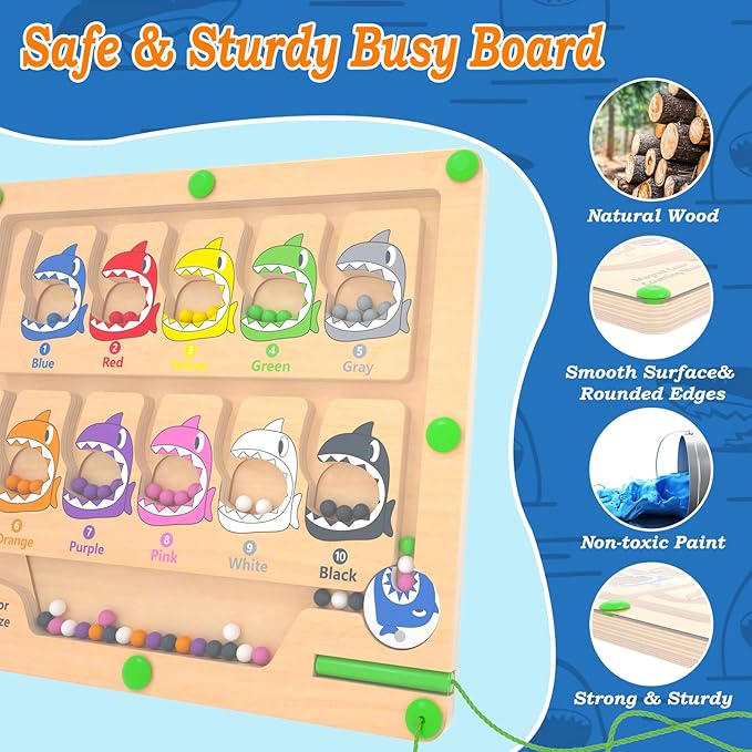Magnetic Color & Number Maze, Montessori Counting Matching Toys, Wooden Magnet Maze Board Game, Montessori Fine Motor Skills Toys for 3 4 5 Years Old Preschool Learning Activities