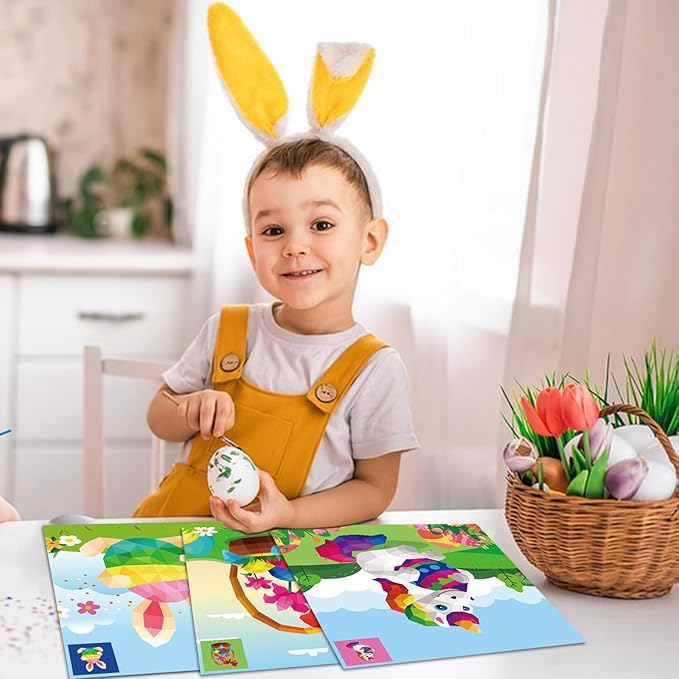 2PCS Easter Day Crafts for Kids Ages 4-8 Sticker Paint Books Gift Party Create 20 Pictures（Sticker Sheets are Separate）