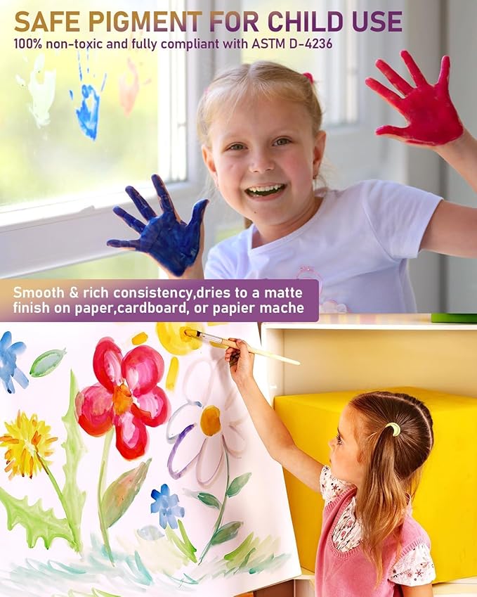 Nicpro 6 Colors Large Washable Acrylic Paint Set (69 oz, 2040ml), Non-Toxic Children Tempera Paint for Art, Craft, School & Home
