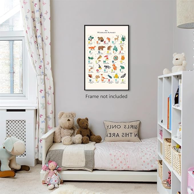 Alphabet Poster - Woodland Animal ABC Letters for Toddlers 1-3, Classroom & Nursery Wall Art, 16x24in Unframed