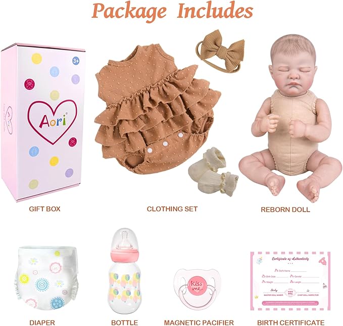 Aori Lifelike Reborn Baby Dolls - 20'' Realistic Sleeping Newborn Girl Doll with Feeding & Outfit Set - Weighted Body for Cuddling, Roleplay Gift for Girls and Kids 3+