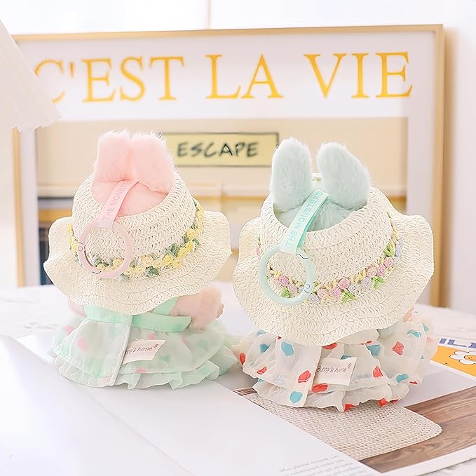 Clothes for Dolls Accessories (No Doll), Kawaii Hat Skirt Outfit Set 3 Pieces for 15cm 17cm Doll Suit, Stylish Flower Dolls Hat Clothing Set Replacement Beige