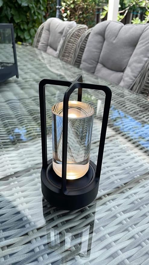 Klarako Crystal Lantern Lamp – Modern Cordless Rechargeable Bedside & Outdoor Light, Portable Wireless Lamp – Dimmable Touch Control – Luxury Living Room & Hotel-Style Lighting (Black, 5-Pack)