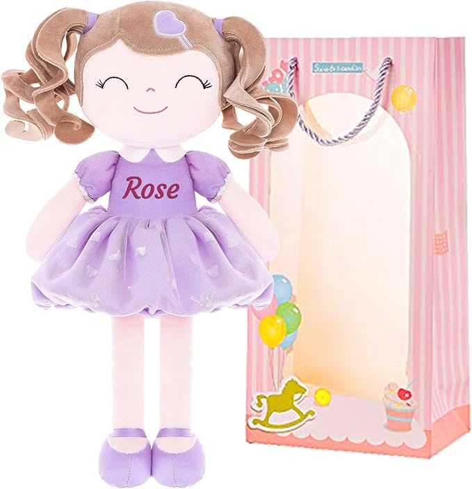 Gloveleya Personalized Curly Doll with Your Name - Cute Custom Light Purple Soft Plush Doll for Girls Plush Doll Customized Gifts