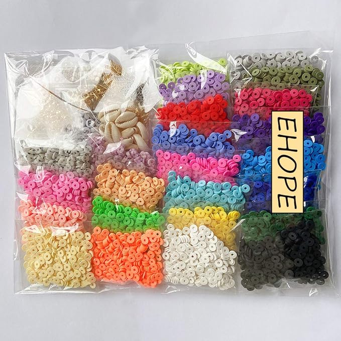 7800 Pcs Clay Beads for Bracelet Making，24 Colors Flat Round Polymer Clay Bead 6mm Spacer Heishi Beads with Pendant and Jump Rings Letter Bead for Bracelets Necklace Earring DIY Craft
