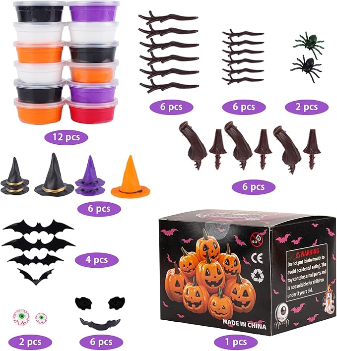 Halloween Air Dry Clay Kits for Kids-Modeling Clay DIY Kit,12 Pack Hallowmas Pumpkin Crafts Set，Trick or Treat Halloween Day Party Decoration Gift