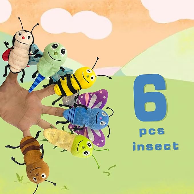 6pcs Insect Finger Puppet Set, Mini Hand Puppets Suitable for Kids, Cute Insect Animal for Role-Playing and Storytelling, Realistic Finger Puppet for Toddlers
