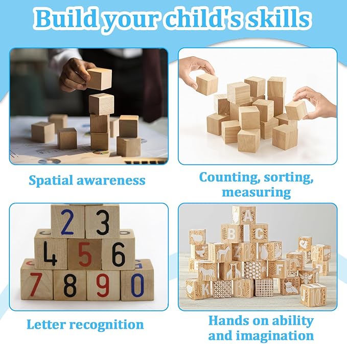 Wood Blocks for Crafts, 6 PCS 2 Inch Unfinished Wood Cubes, Natural Wooden Square Blocks, Unfinished Craft Wooden Squares for Arts and Crafts, Painting, Puzzle Making, DIY Projects
