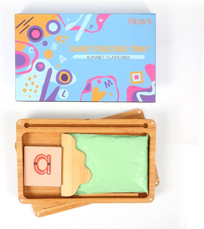Sand Tray for Classroom Wooden Montessori Sand Tray with Lid for Kids Writing Letters and Numbers, Preschool Classroom Must Haves, Kindergarten Learning Tools (Green)