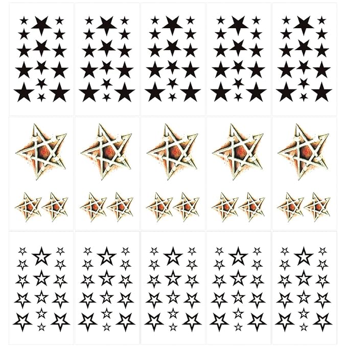 Star Temporary Face Tattoo,Fake Stars Tattoos Sticker for Adult Kids Halloween Costume Accessories and Parties,15-Sheet
