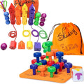 Skoolzy Rainbow Lacing Beads & Pegs - 71 Piece Color Recognition and Sorting Toys Montessori Sensory Bundle for Toddlers Over 36+ Months & Hands On Occupational Therapy Fine Motor Skills Games