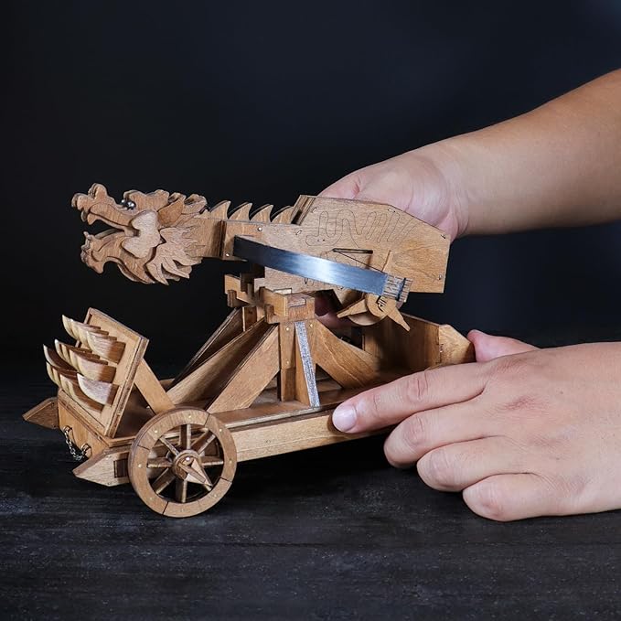 MINI Dragon Ballista Ancient Missile Launcher China Three Kingdoms Chariot Wooden Catapult DIY 3D Puzzles Model Kits STEM Projects Tabletop Toys
