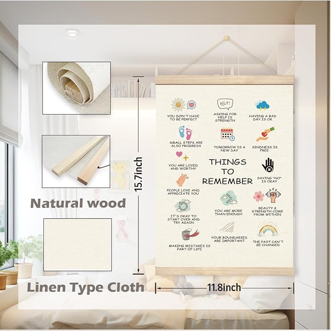 Geondos Therapy Canvas Art - Things to Remember, Positive Affirmation Therapy Office Wood Hanger Frame Poster, Mental Health Canvas Painting Wall Hanging Picture for School Home Decor