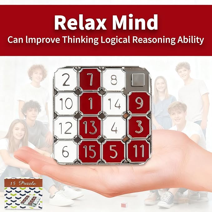 Slide Puzzle, Number Puzzle for Adult, Red and White Number Sliding Educational Learning Games