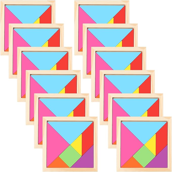 Meooeck 12 Pack Tangrams Wooden Puzzles Tangrams Classroom Set for Kids Shape Puzzles Brain Logic Blocks for Games Educational Gifts for Adults Kids Ages 4-8 8-12(Classic Style)