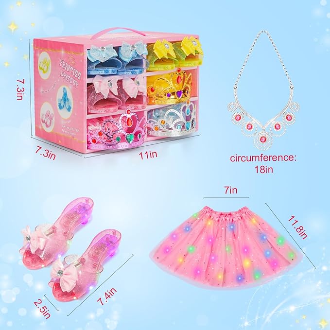 Meland Princess Dress Up for Girls - Dress Up Clothes with Shoes & Skirts, Princess Toys for Toddler Girl 3,4,5,6 Years