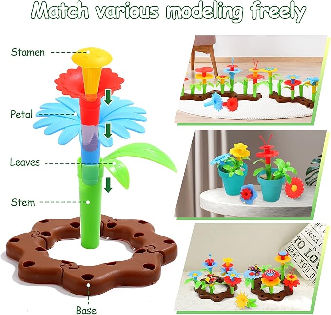 CUTE STONE Kids Gardening Tool Set, Garden Toys with Wheelbarrow, Watering Can, Shovel, Flower Garden Building Toy, Pretend Play Outdoor Indoor Activities Stem Toy Gifts for Boys Girls