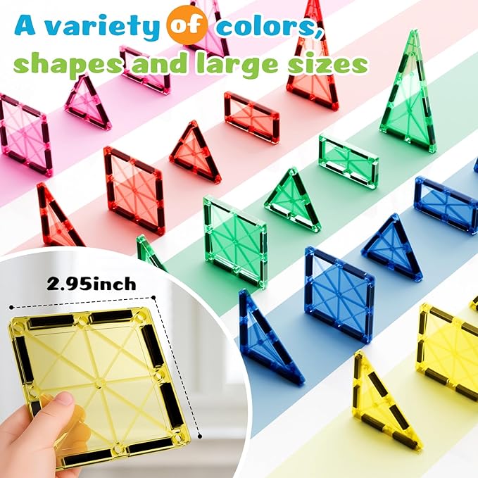 Mini Magnetic Tiles for Kids Ages 3-8, Travel Magnetic Building Blocks with Metal Storage Box, STEM Educational Toys, Montessori Sensory Learning Toys for Toddlers, Boys & Girls Gift