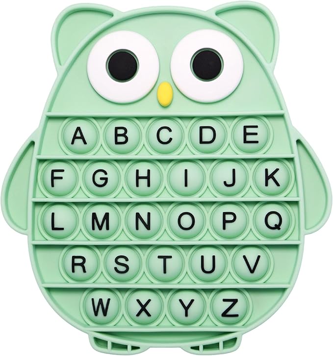 Fidget Toys for Kids, Owl Shaped Silicone Squeeze Sensory Toys, Alphabet Bubble Stress Anxiety Relief Relax Tools for Kids Adults School Classroom Gift Party Favors (Green)