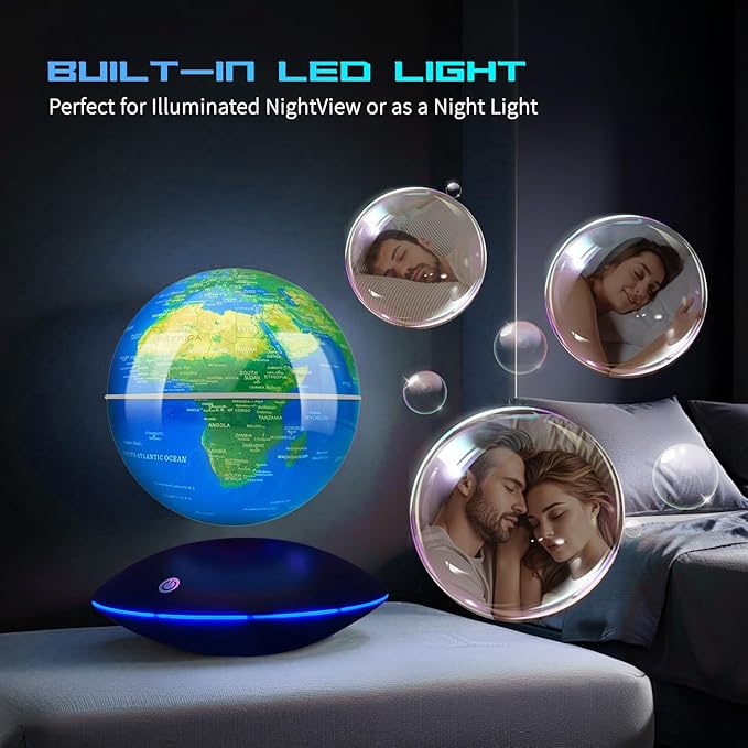 Magnetic Levitating Globe with LED Light, 360°Rotating Floating Globe World Map for Home Office Display, Cool Tech Gift for Men Father Boys and Girls, Ideal for Birthdays Anniversaries