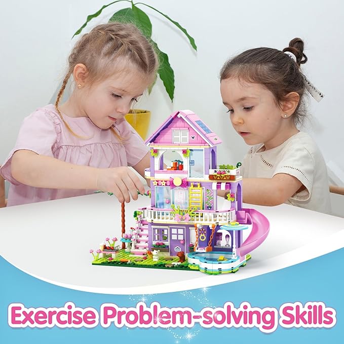 Girls Building Blocks Set,689pcs Garden Villa House Building Block for Kids 6-12 and 8-14,Holiday Cottage Bricks Kit, Building Toy Xmas Birthday Gift for Girls Kids 6 7 8 9 10 11 12 13 14