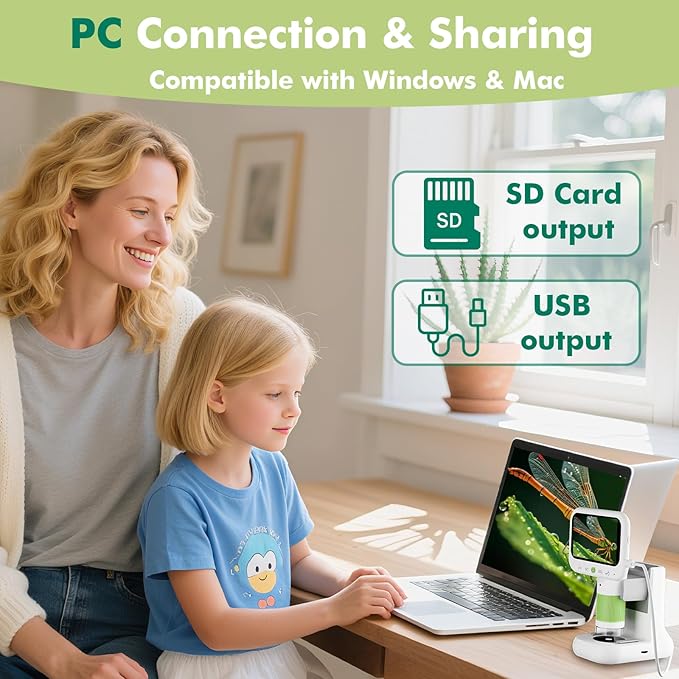 Digital Microscope for Kids,4.3" HD Screen Portable Microscope with 8 LED Lights,Educational STEM Science Toys with 8G SD Card for Photo/Video,Birthday Gifts for Boys Girls