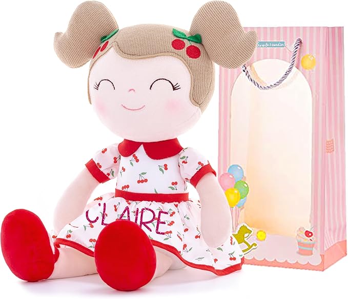 Gloveleya Personalized Doll with Your Name - Cute Red Cherry Color Custom Soft Plush Doll for Girls Plush Doll Customized Gifts - Muñecas de Trapo Personalizadas para Niñas