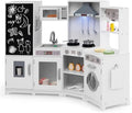 GLACER Corner Wooden Play Kitchen for Kids, Large Pretend Play Kitchen Playset with Sound, Light, Chalkboard, Microwave, Ice Maker, Washing Machine, Accessories, Toy Kitchen Set for Ages 3+ (White)